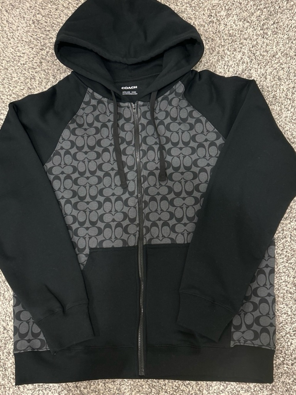 Coach Men’s Black and Gray Signature Zip-Up Hoodie